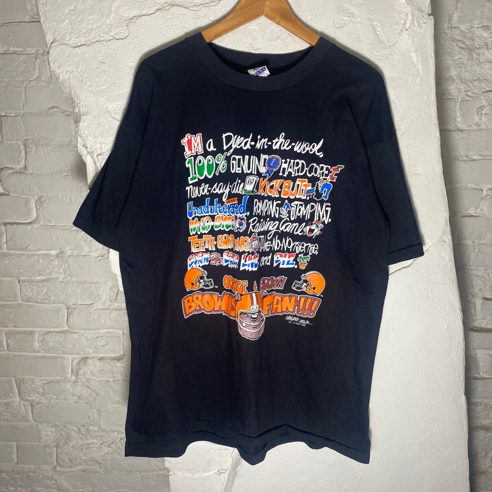 Vintage 1995 Cleveland Browns Unbalanced Lines T-Shirt Mens Large Black 90s NFL